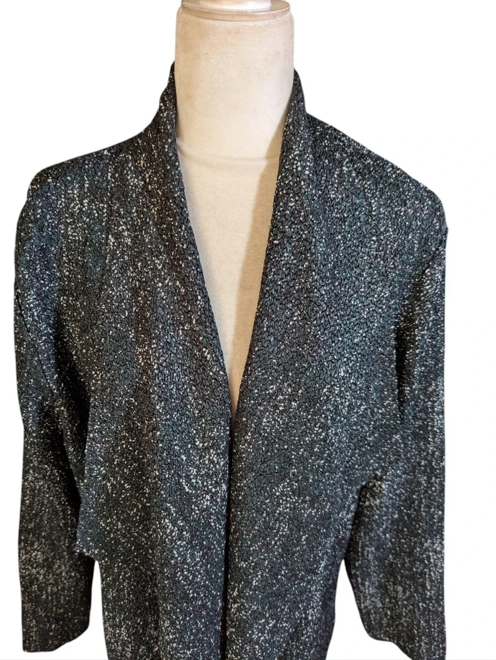 Chico's Travelers Black & Silver Flecks Drape Open Front Lightweight Coatigan XL